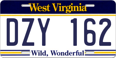 WV license plate DZY162