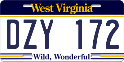WV license plate DZY172