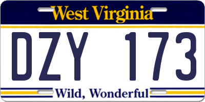 WV license plate DZY173