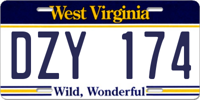 WV license plate DZY174