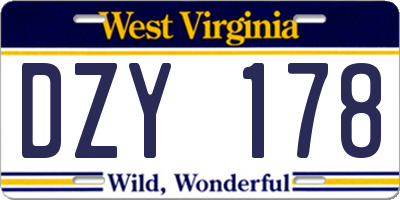 WV license plate DZY178