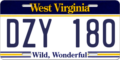 WV license plate DZY180