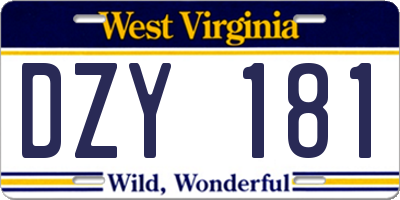 WV license plate DZY181