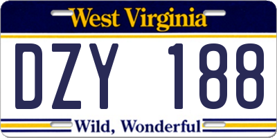 WV license plate DZY188