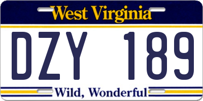 WV license plate DZY189