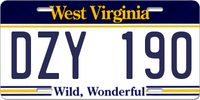 WV license plate DZY190