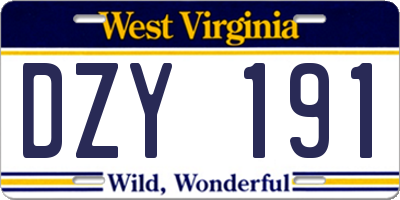 WV license plate DZY191