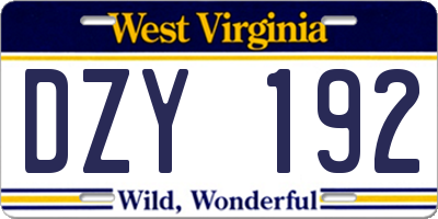 WV license plate DZY192