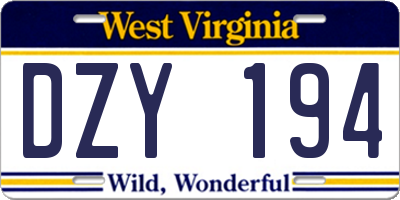 WV license plate DZY194