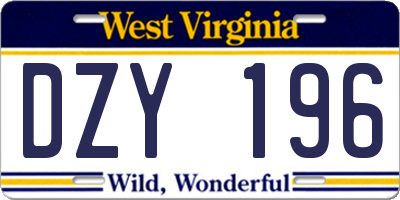WV license plate DZY196