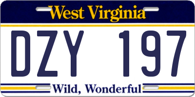 WV license plate DZY197