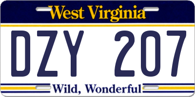 WV license plate DZY207