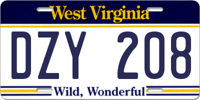 WV license plate DZY208