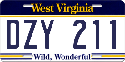 WV license plate DZY211