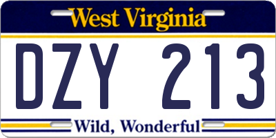 WV license plate DZY213