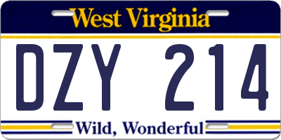 WV license plate DZY214