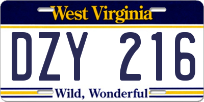 WV license plate DZY216