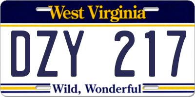 WV license plate DZY217