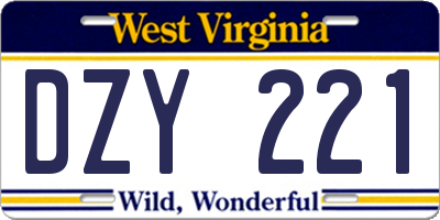 WV license plate DZY221