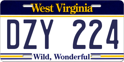 WV license plate DZY224