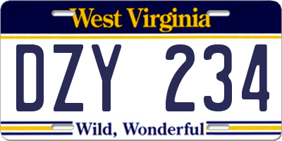 WV license plate DZY234