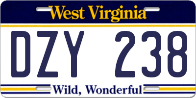 WV license plate DZY238