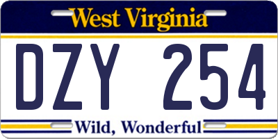 WV license plate DZY254