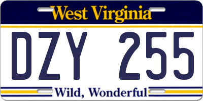 WV license plate DZY255