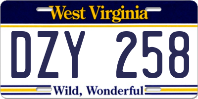 WV license plate DZY258