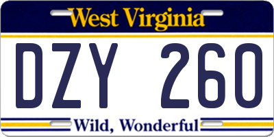 WV license plate DZY260