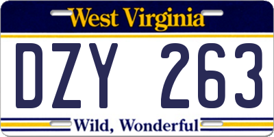 WV license plate DZY263