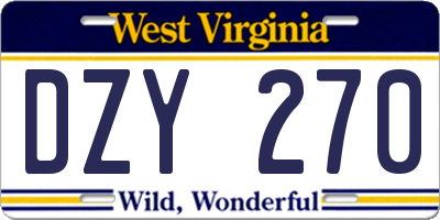 WV license plate DZY270