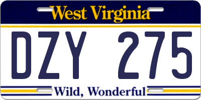 WV license plate DZY275