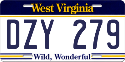 WV license plate DZY279