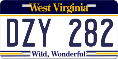 WV license plate DZY282