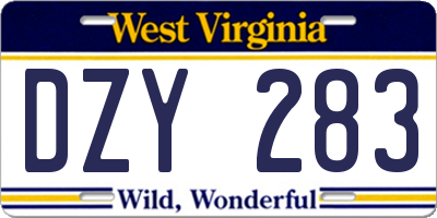 WV license plate DZY283