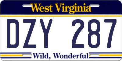 WV license plate DZY287