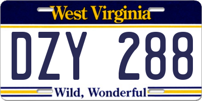 WV license plate DZY288