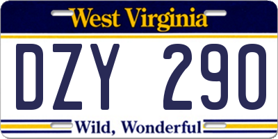 WV license plate DZY290