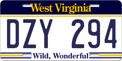 WV license plate DZY294