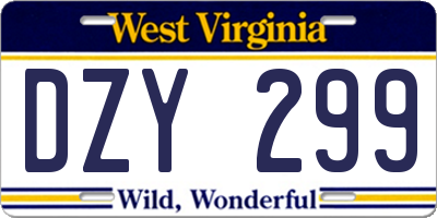 WV license plate DZY299