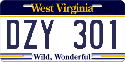 WV license plate DZY301