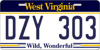 WV license plate DZY303