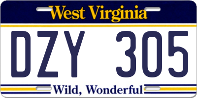 WV license plate DZY305