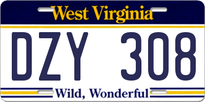 WV license plate DZY308