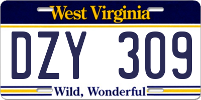 WV license plate DZY309