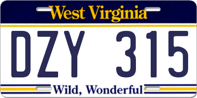 WV license plate DZY315