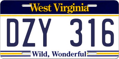 WV license plate DZY316