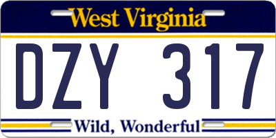 WV license plate DZY317