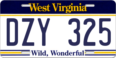 WV license plate DZY325